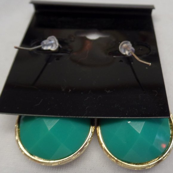 Fabulous Gold Tone & Blue/Green Faceted Ear Rings - Picture 3 of 6